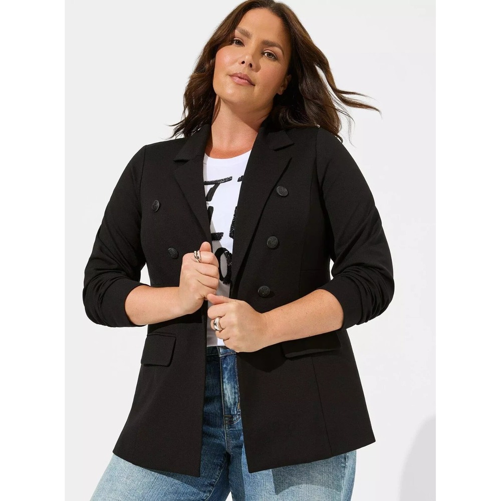 Torrid‎ Plus Size 1 Black Ponte Double Breasted Relaxed Blazer - Picture 6 of 6